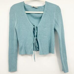 Everlane Womens Cotton Merino Ribbed Knit Tie Front Balletcore Cardigan Top L